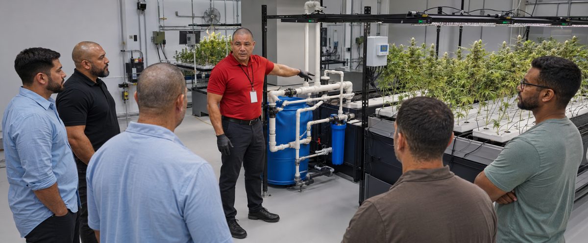 Devin Lockett in the BiomedRx hydroponic cannabis cultivation facility